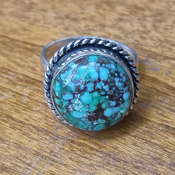 925 Sterling Silver Ring With A Green Matrix Turquoise Stone Size 6.25 (#7) - Picture 4 of 4